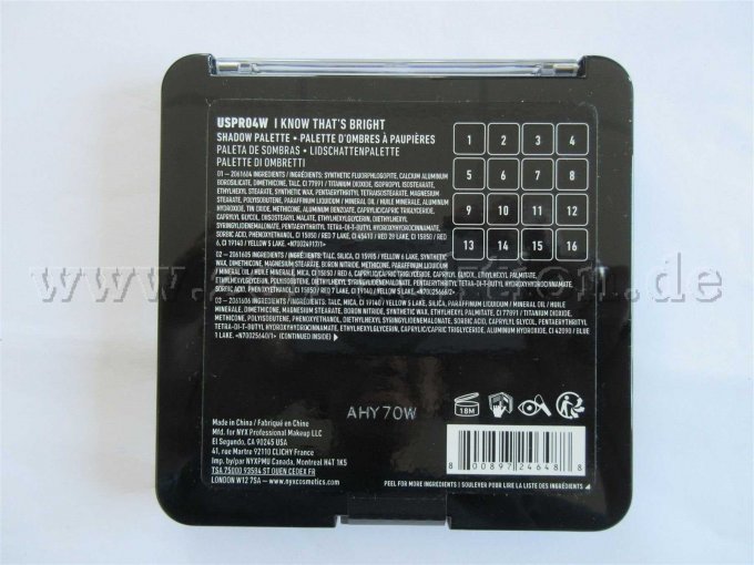 Nyx Lidschatten Palette Artikelnummer
