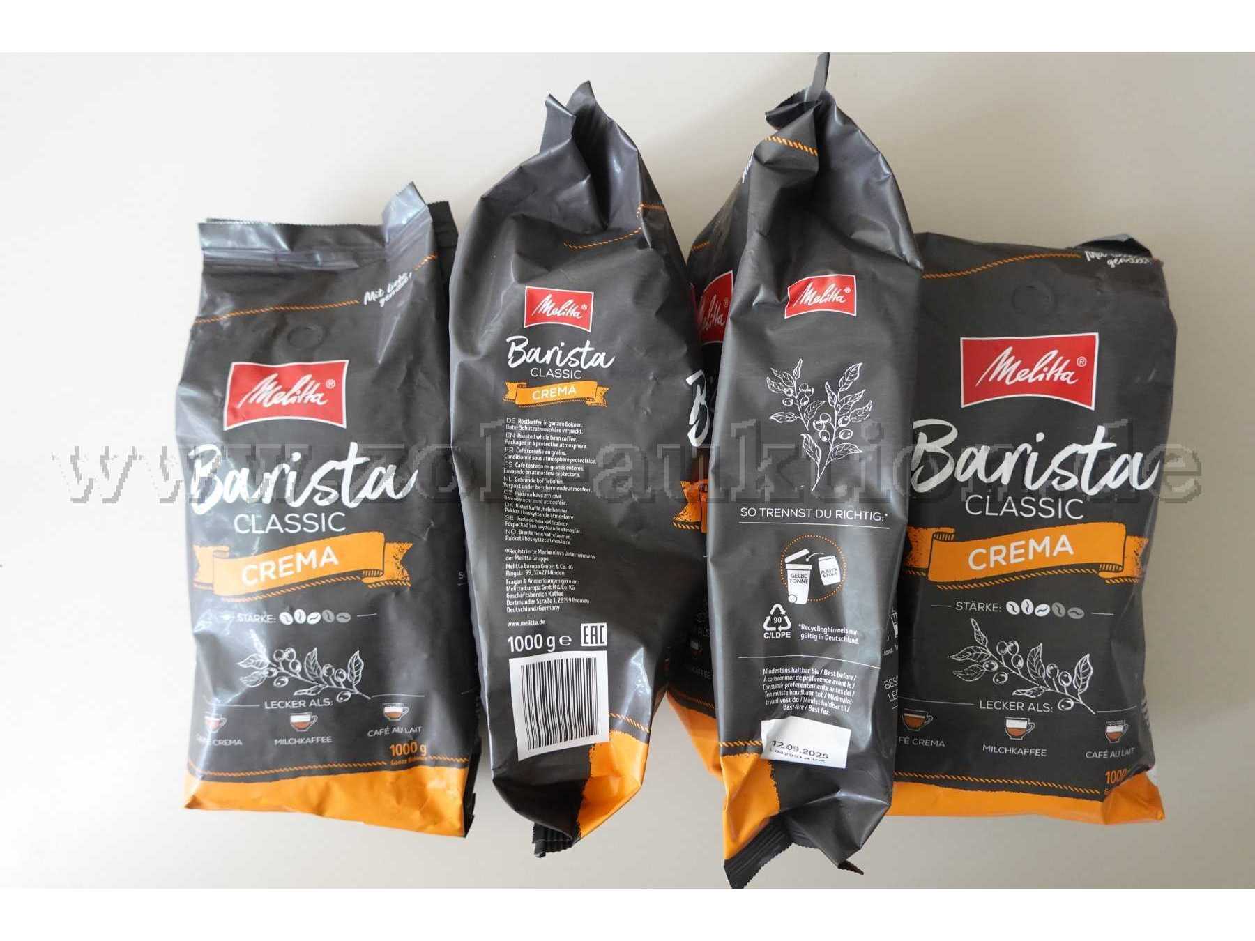 4 Beutel Kaffeebohnen Melitta Barista Classic Crema á 1 Kg, ovp.