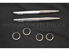 4 Ringe 925er Silber und 2 Kugelschreiber „Swarovski“