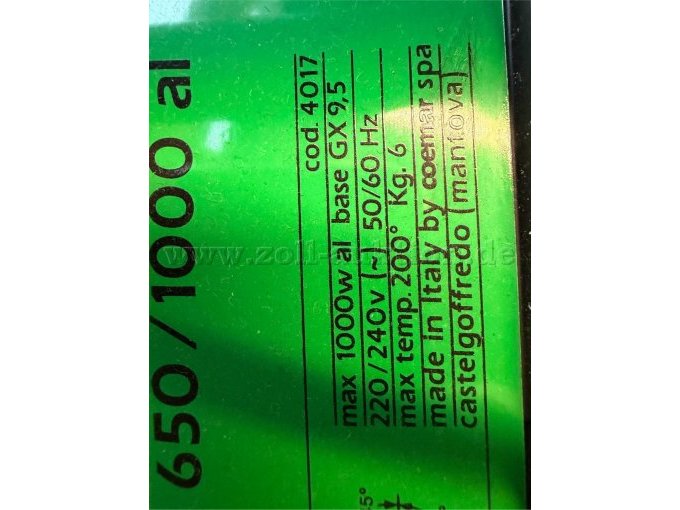 Coemar Passo 650/1000 al fresnel, Typenschild