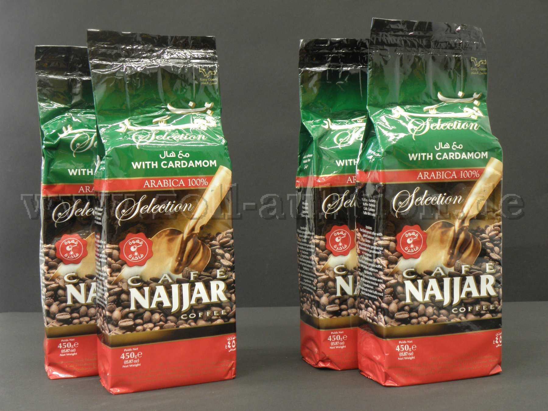 4 Packungen a 450g Najjar Arabischer Mokka mit Kardamom