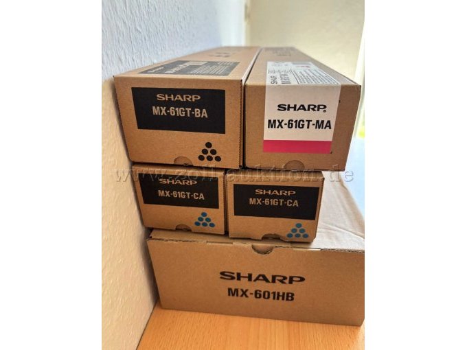 4 Tonerkartuschen Sharp MX-61GT-BA,  Tonerbehälter Sharp MX-601HB