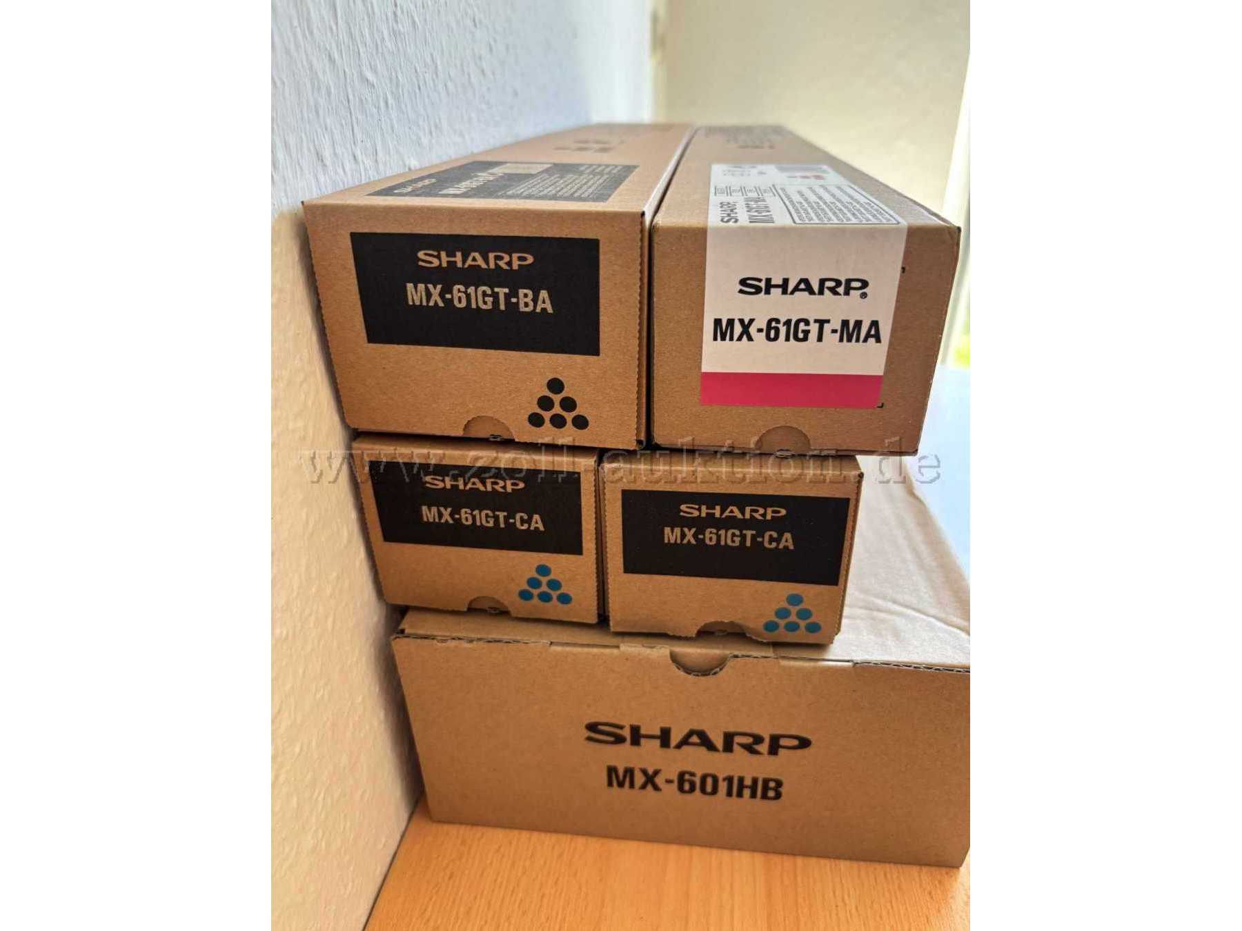 4 Tonerkartuschen Sharp MX-61GT-BA,  Tonerbehälter Sharp MX-601HB