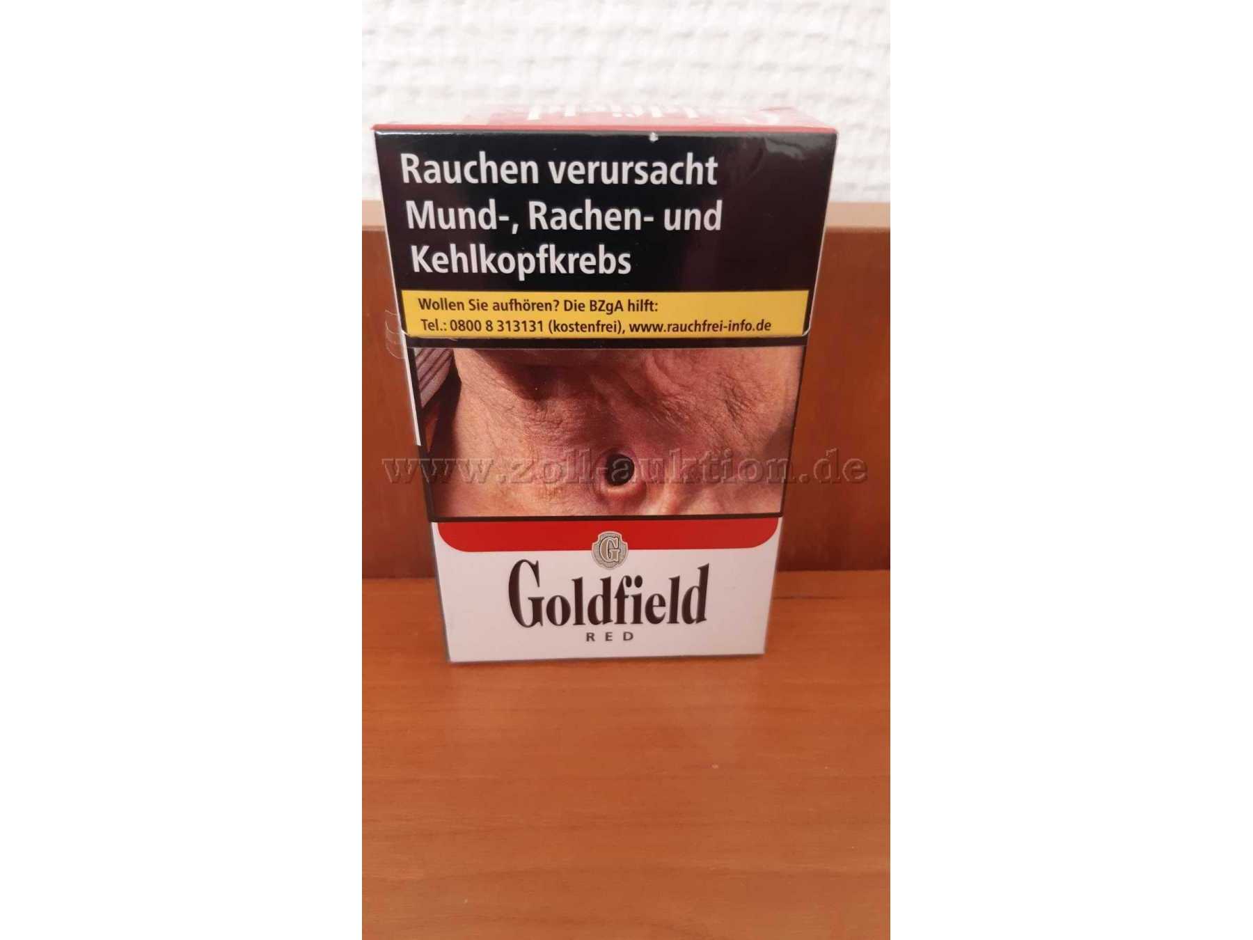 Eine Zigarettenschachtel Goldfield RED Steuerzeichen ist vorhanden