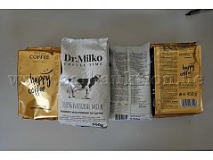 2 Beutel Instantkaffee Happy Coffee à 450g MHD 03.04.2027 und 3 Beutel Dr. Milko Coffee Time Milchpulver à 500g MHD 05.11.2026