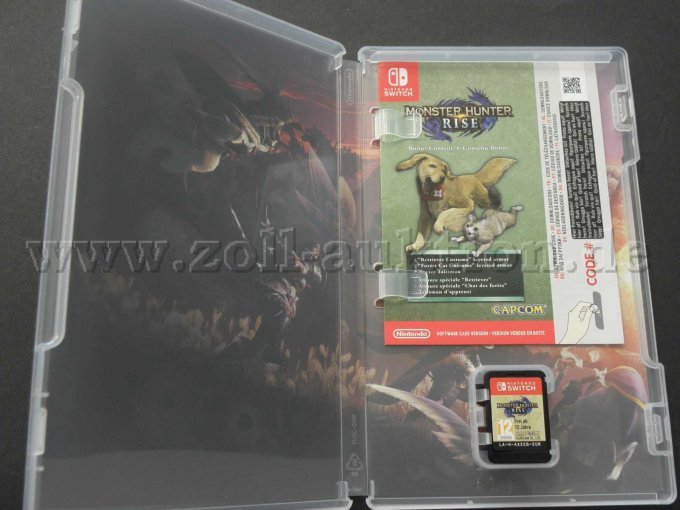 Nintendo Switch Spielkarte Monster Hunter Rise in geöffneter Verkaufsverpackung