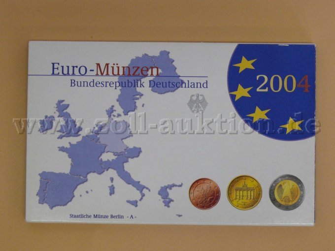 5 x Euro Kursmünzensatz BRD 2004, alle 5 Münzämter -ADFGJ- komplett, Silberglanz – foto 5 – kavel bij Zoll-Auktion, Hof