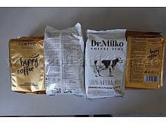 2 Beutel Instantkaffee Happy Coffee à 450g MHD 03.04.2027 und 4 Beutel Dr. Milko Coffee Time Milchpulver à 500g MHD 05.11.2026