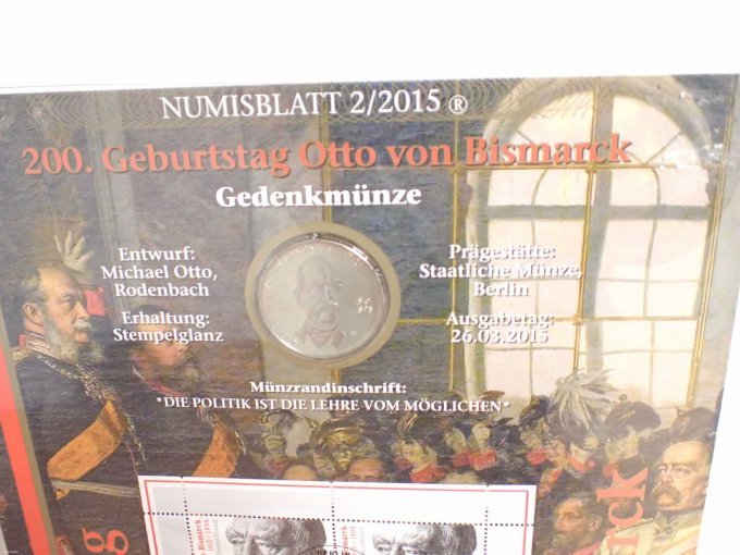 Numisblatt 200. Geburtstag Otto von Bismarck mit Informationen & Bildseite der Münze