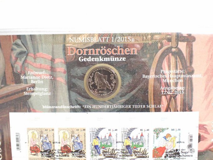 Numisblatt Dornröschen mit Informationen & Bildseite der Münze