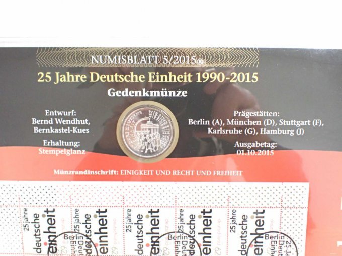 Numisblatt 25 Jahre Deutsche Einheit mit Informationen & Bildseite der Münze