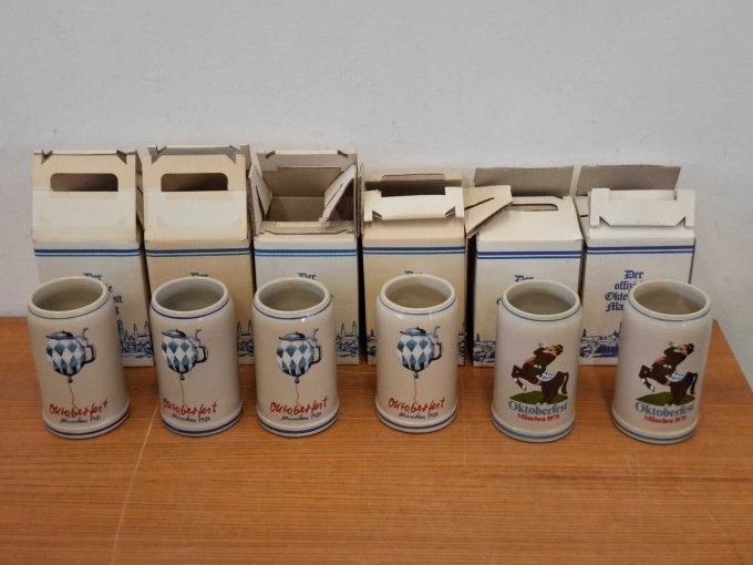 6 Oktoberfestkrüge ohne Zinndeckel Jahreskrüge 2x 1979 und 4x 1980 von Rastal – kavel bij Zoll-Auktion, München