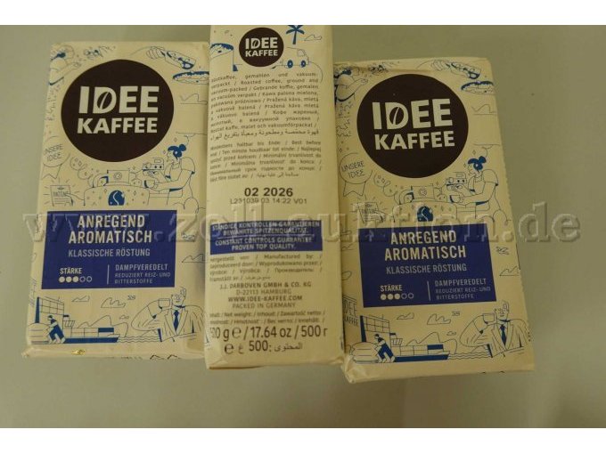 6 Pakete Idee Kaffee gemahlen á 500g, Originalware; MHD: 02/2026,
hier: Detailansicht 3 Pakete
