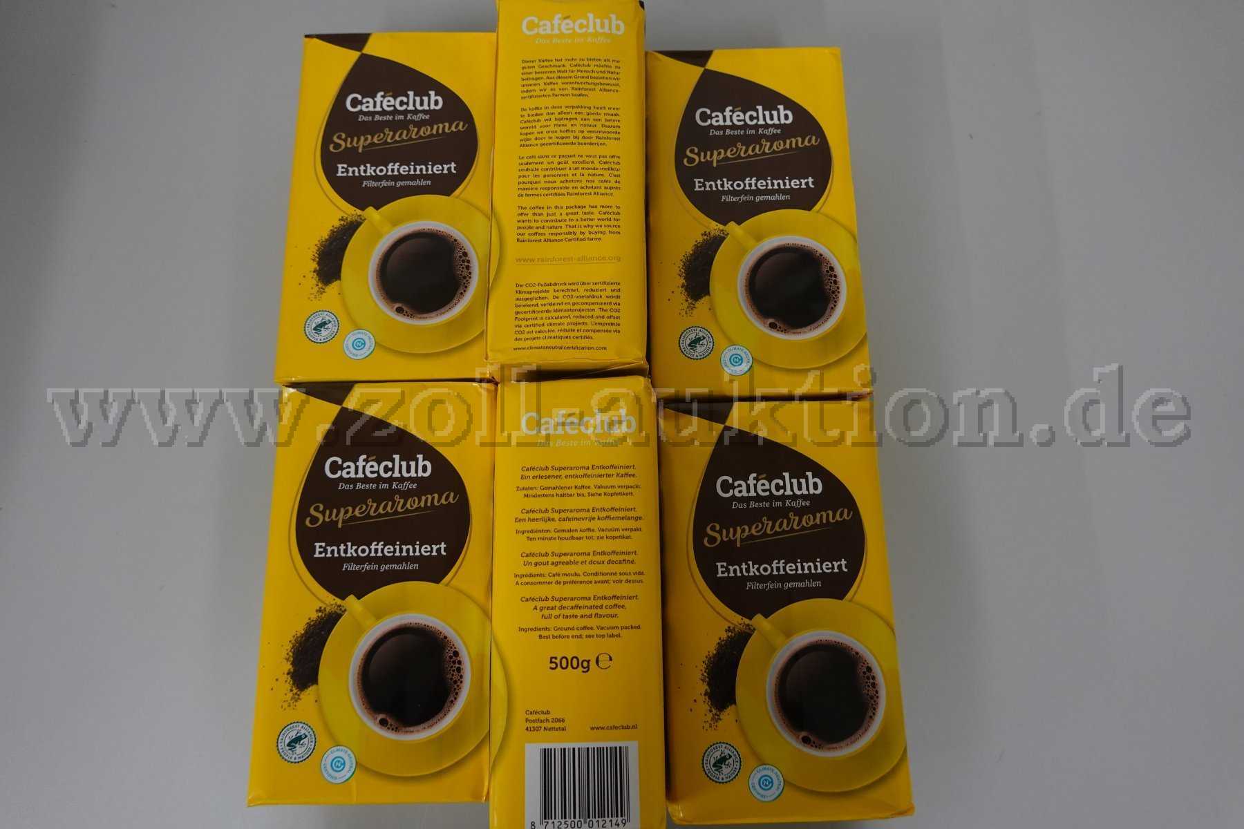 6 paczek kawy Cafeclub Superaroma bezkofeinowej, mielonej, 500g każda, oryginalne opakowanie