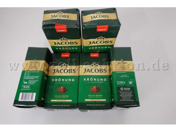 6 Pakete Röstkaffee "Jacobs Krönung Signature", gemahlen á 500g, ovp. MDH: 05/2026