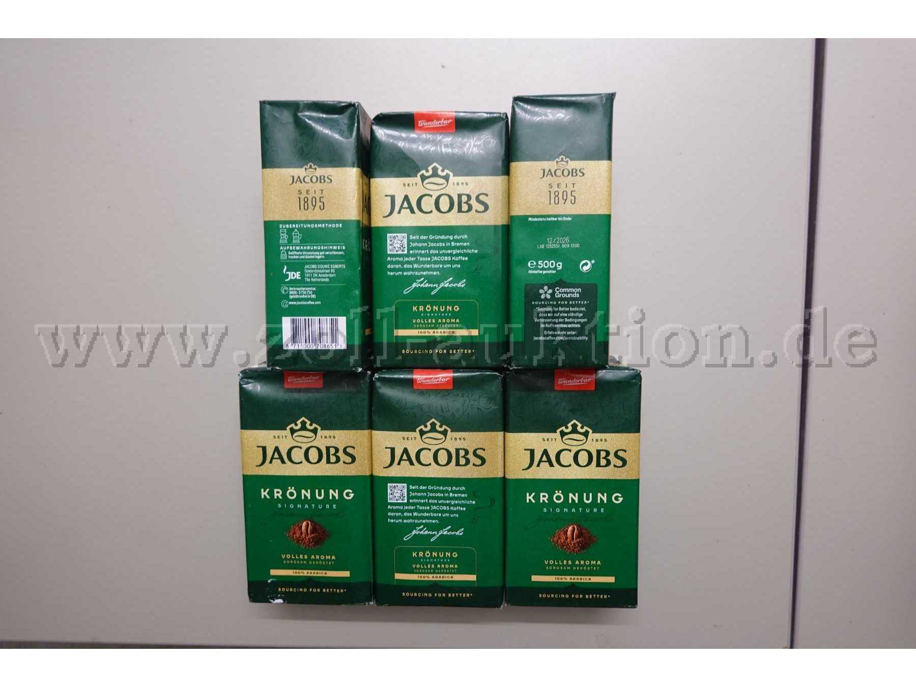 6 Pakete Kaffee Jacobs Krönung Signature, gemahlen á 500g, ovp.
MHD 12/2026