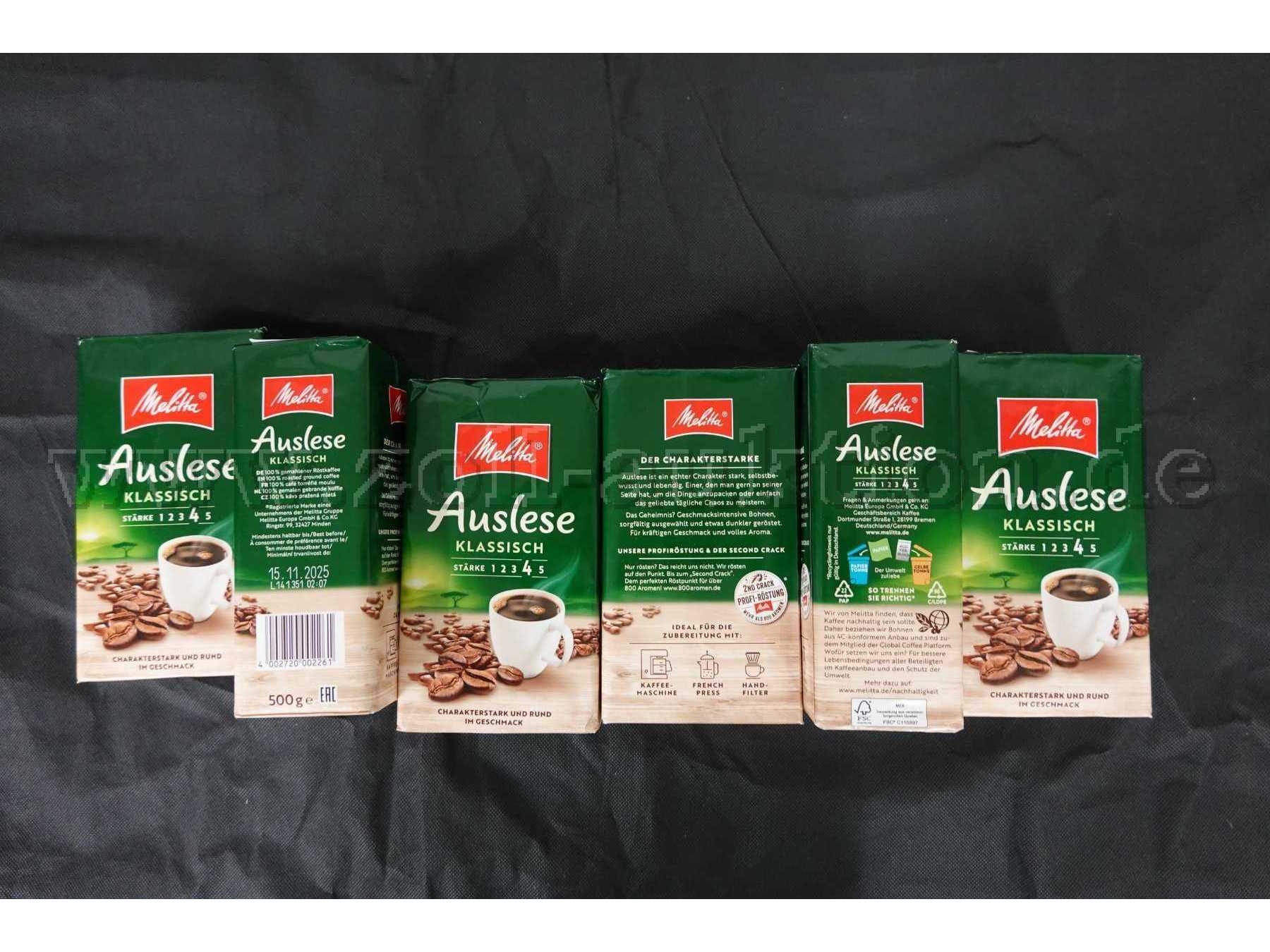 6 Pakete Melitta Kaffee Auslese klassisch gemahlen á 500g
MHD 15.11.2025