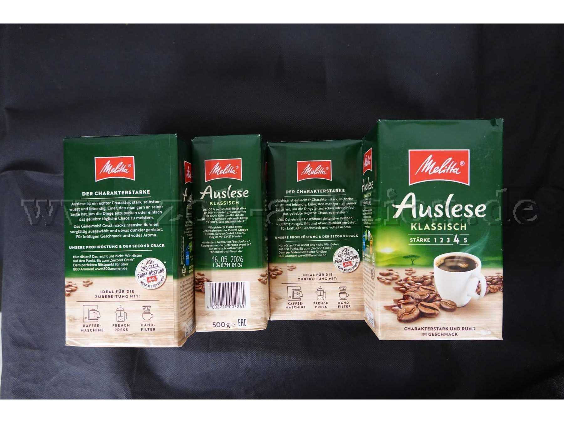 6 Pakete Kaffee Melitta Auslese Klassisch mild gemahlen á 500g, ovp. MHD 16.05.2026