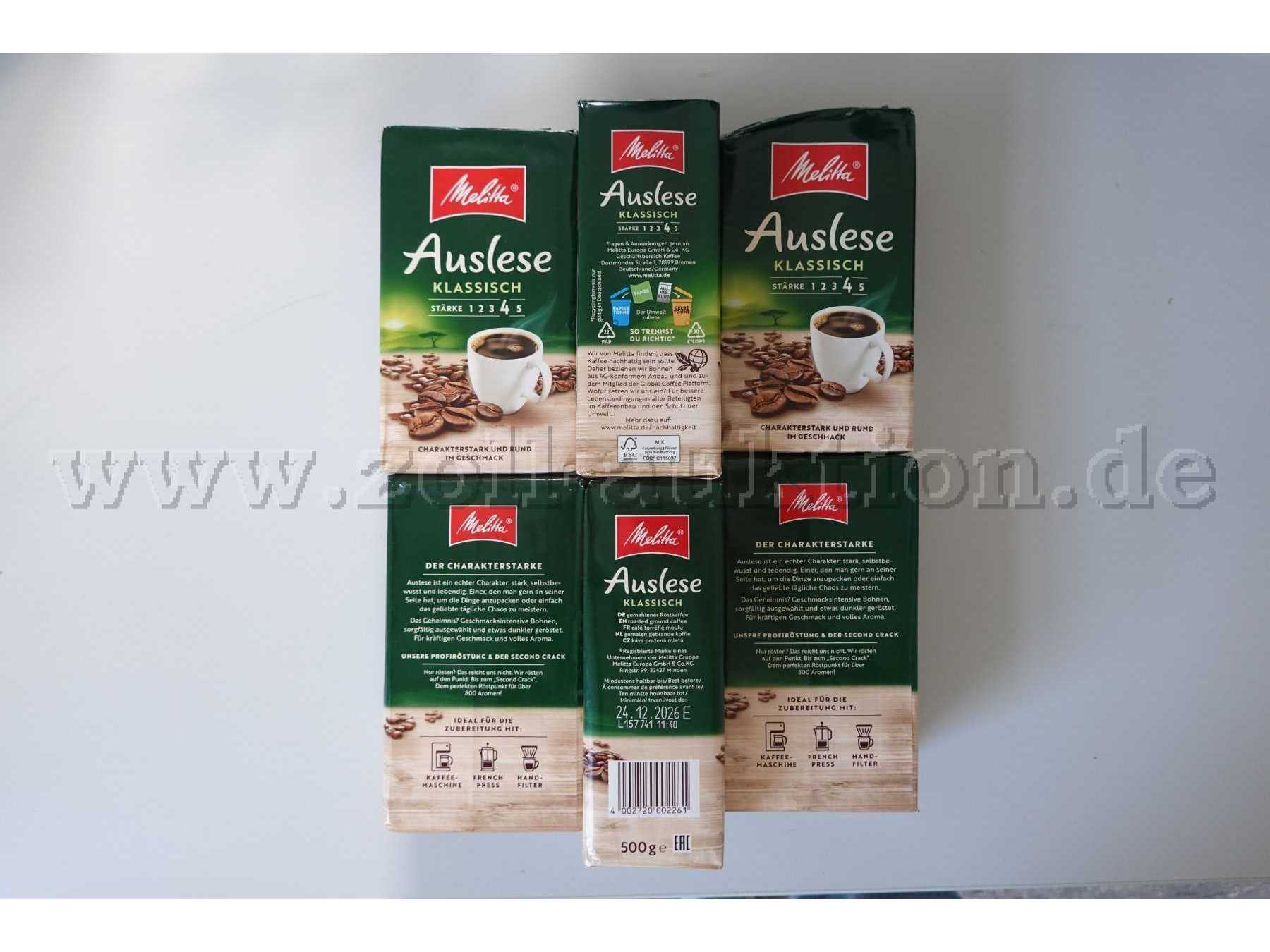 6 Pakete Kaffee Melitta Auslese Klassisch, gemahlen á 500g, ovp.

MHD 24.12.2026