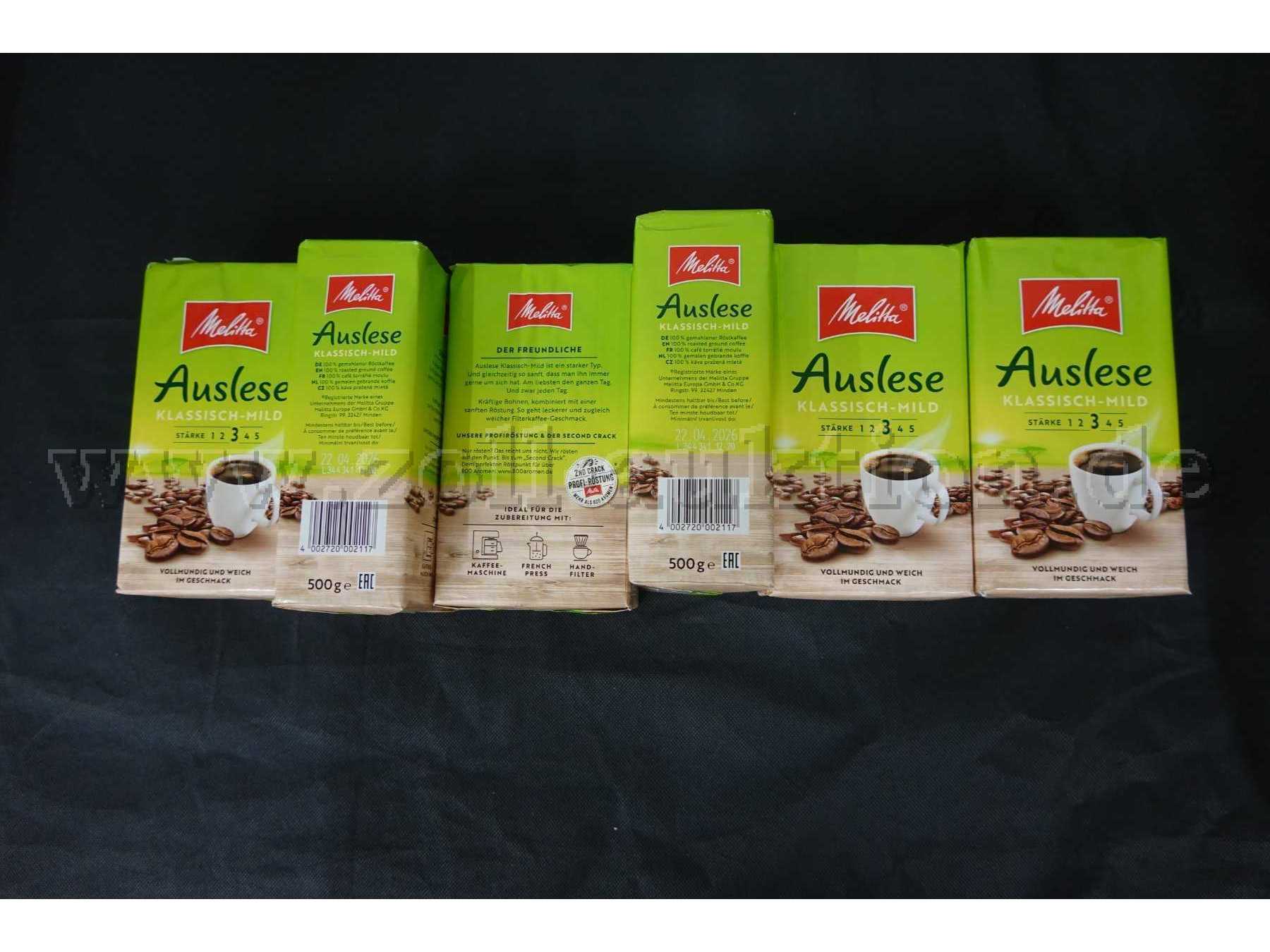 6 Pakete Kaffee Melitta Auslese Klassisch mild gemahlen á 500g, ovp.
MHD 22.04.2026
