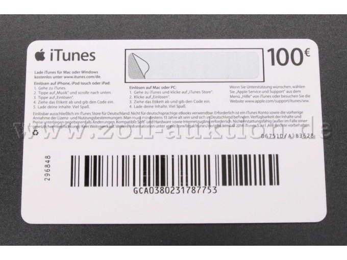 Frontansicht der 100 EUR iTunes-Karte