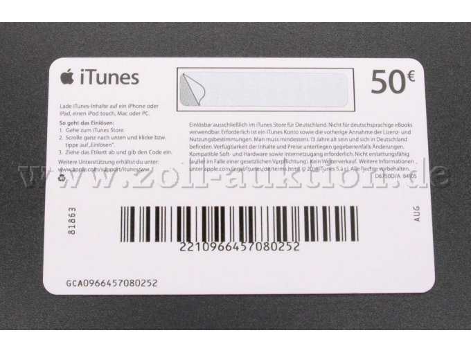 Frontansicht der 50 EUR iTunes-Karte