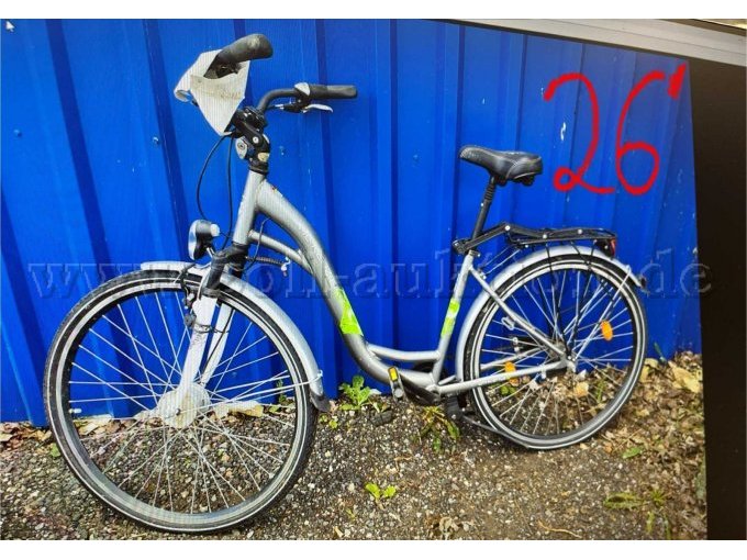 Damenrad, MC Kenzie: 26 Zoll, Farbe: silber, mit Gangschaltung, Gepäckträger und Schloss ohne Schlüssel