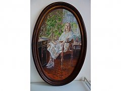 ovales Bild mit sitzender Dame