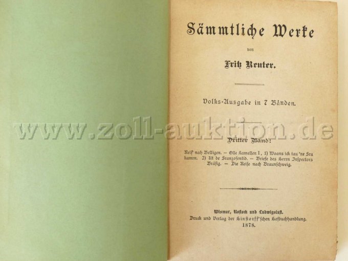 7 antiquarische Bände - Sämtliche Werke von Fritz Reuter, 1877/1878 – foto 11 – kavel bij Zoll-Auktion, Dresden