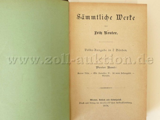 7 antiquarische Bände - Sämtliche Werke von Fritz Reuter, 1877/1878 – foto 13 – kavel bij Zoll-Auktion, Dresden