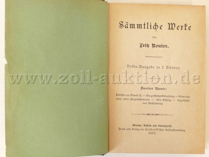 7 antiquarische Bände - Sämtliche Werke von Fritz Reuter, 1877/1878 – foto 9 – kavel bij Zoll-Auktion, Dresden