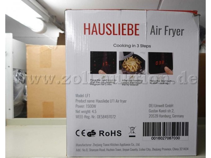 1 HAUSLIEBE LF1 Airfryer (1500 W, Heißluftfritteuse, digitales Display, ohne Öl, einfach zu bedienen und reinigen, für 2-3 Personen, 3.5 Liter) weiß im Originalkarton