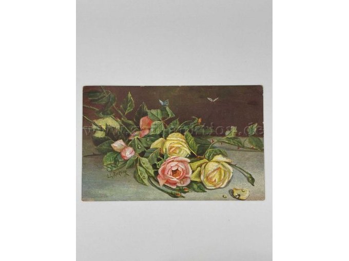 1 rosafarbene Blume und zwei gelbe Blumen