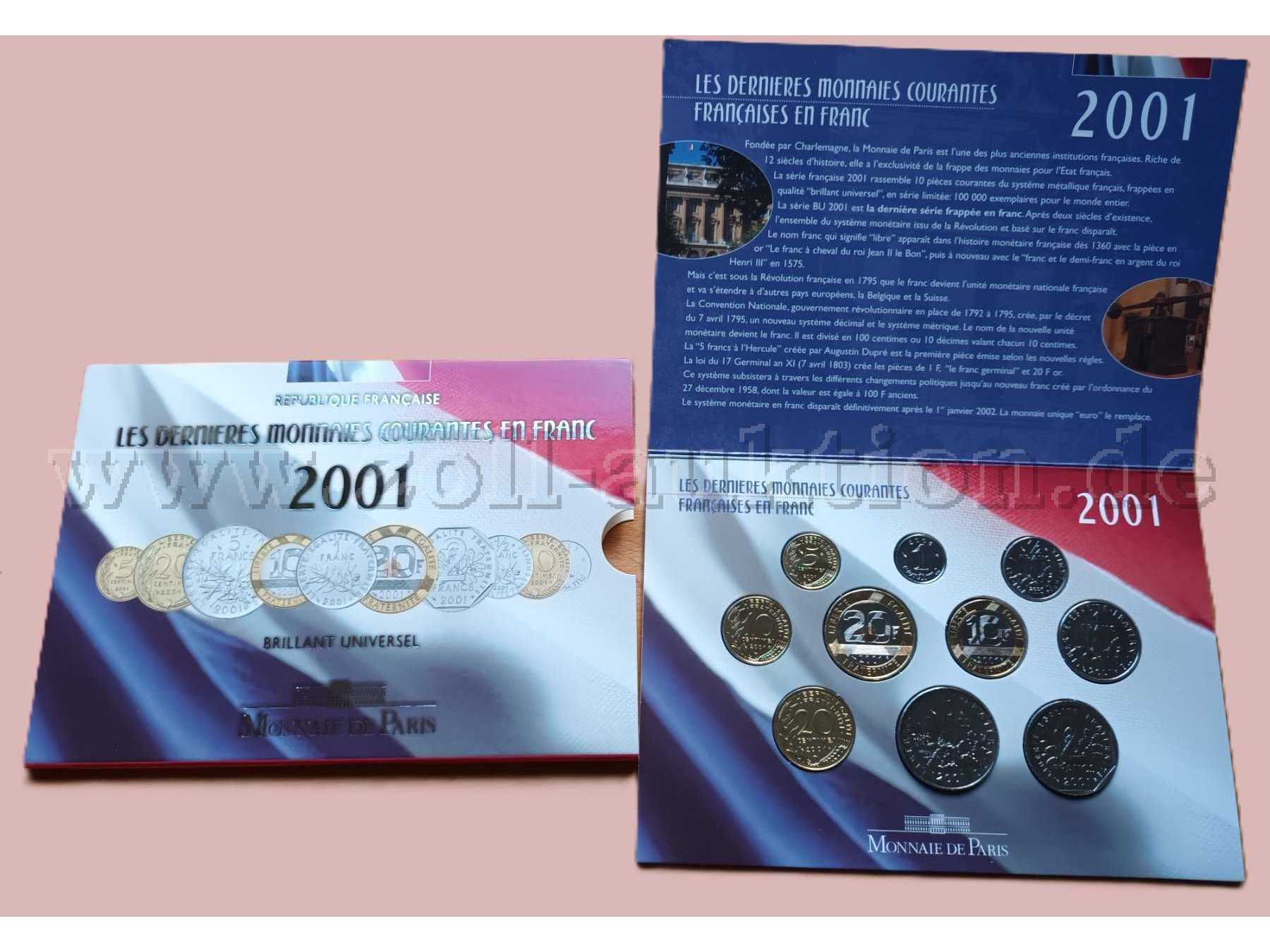 Kursmünzensatz Frankreich 2001