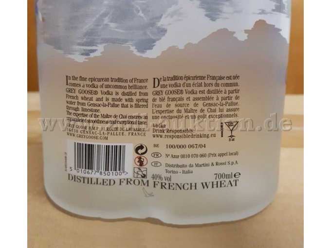 Detailansicht Herstellerinformationen Wodka Grey Goose
