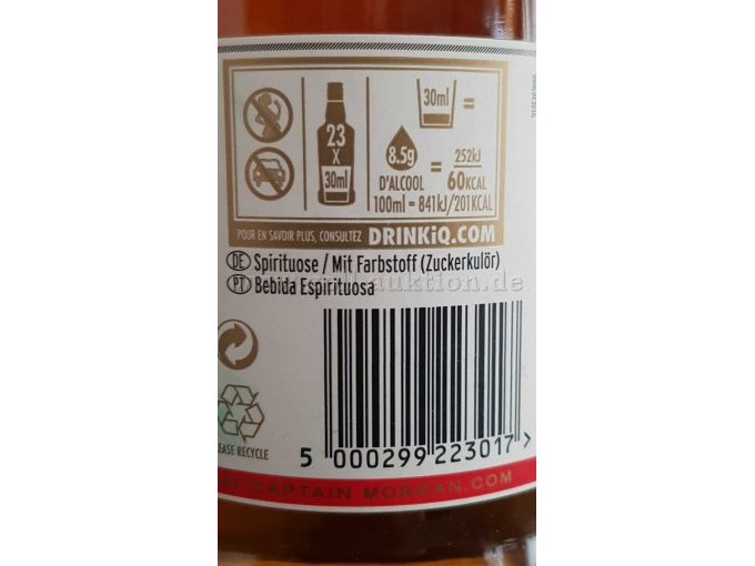 Detailansicht Herstellerinformationen Capitain Morgan