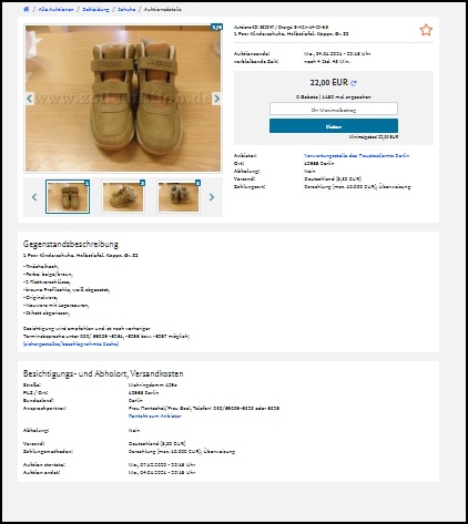So sieht die Seite mit weiteren Informationen zu der Auktion aus. So sieht die Seite mit weiteren Informationen zu der Auktion aus.